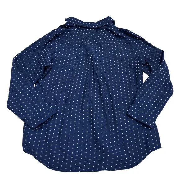 Chico's Women's Navy Blue Collared LS Blouse Top Star Print, Size 1 (US M) - Picture 2 of 7